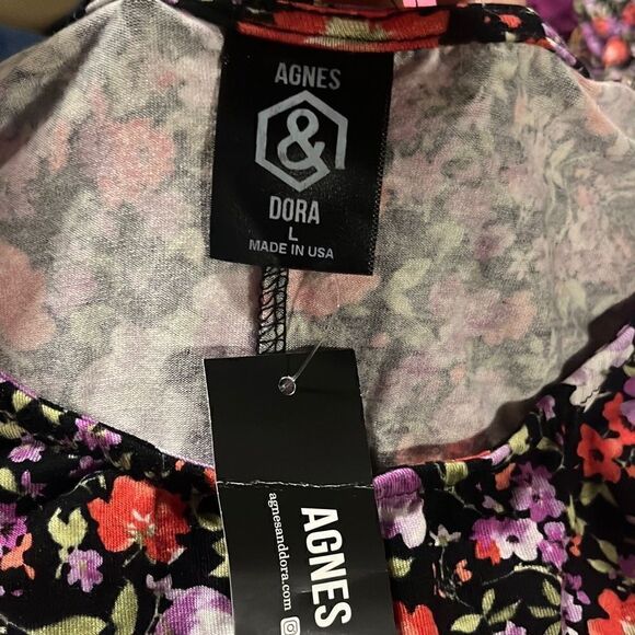 AGNES & DORA Hi Lo Tee Blouse Women' s Large Purple Orange Floral - Picture 3 of 5